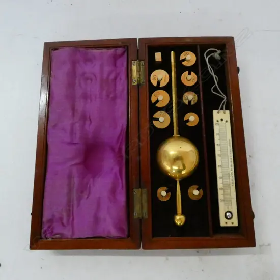 SIKES's HYDOMETER by BUSS, 33 HATTON GARDEN, LONDON, IN MAHOG CASE,  REPLACEMENT THERMOMETER